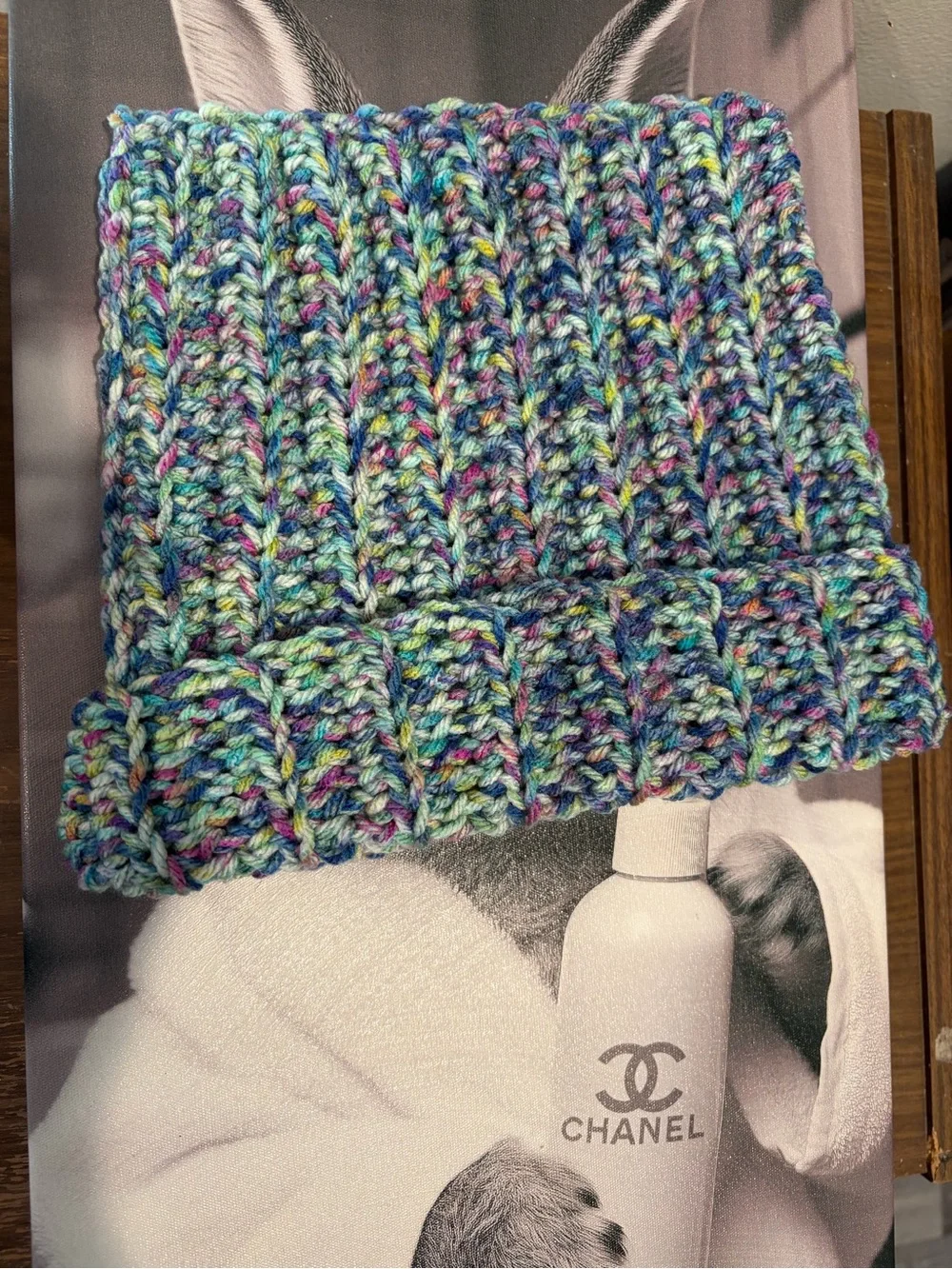 Crochet Cat Ear Beanie Multicolor Chunky Cozy Winter Hat